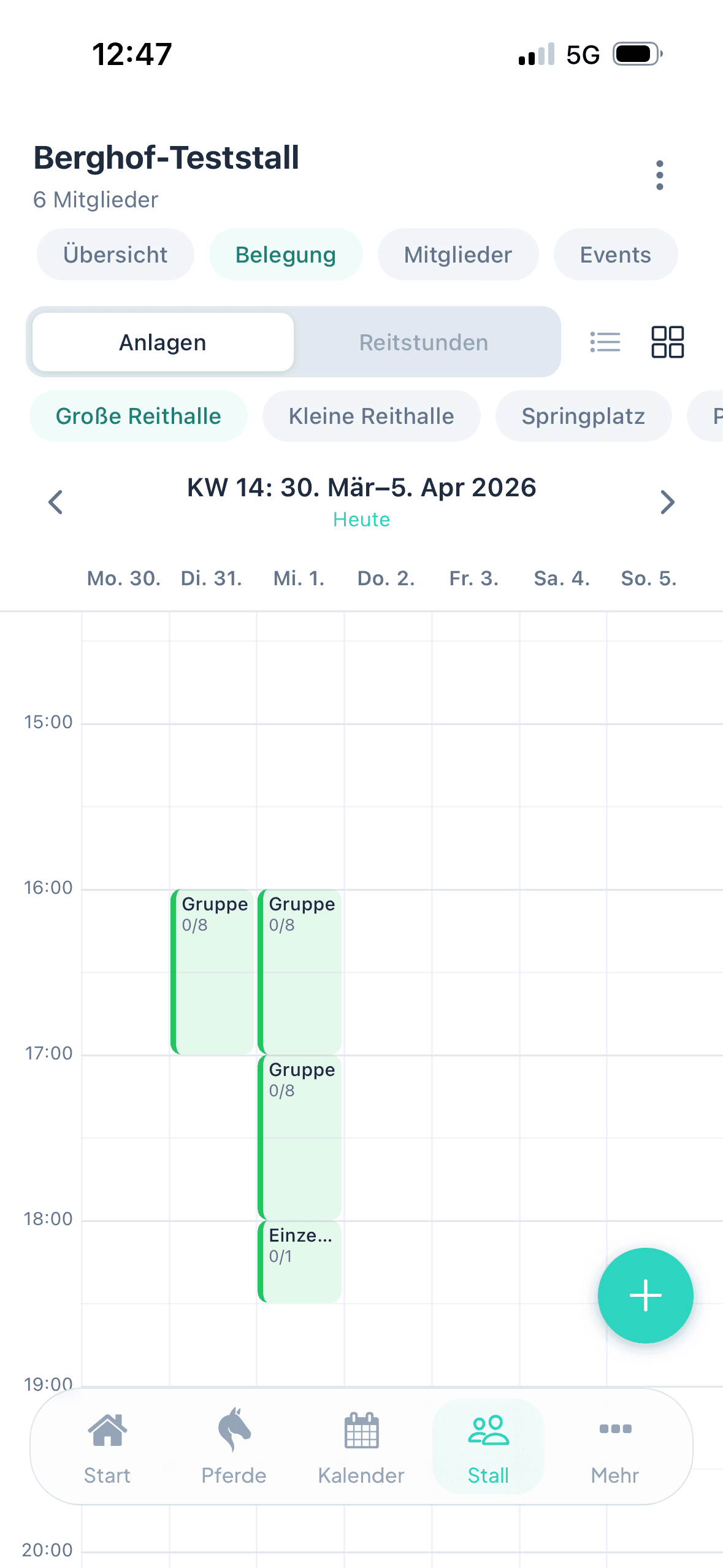 Hallenbelegung Wochenansicht